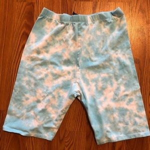 Blue tie dye bike shorts